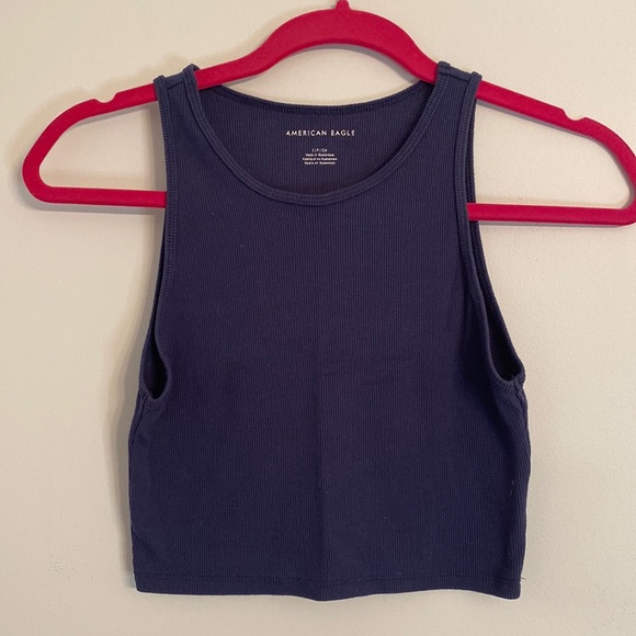American Eagle Outfitters Tops - American Eagle Navy High Neck Fitted Cropped Tank Size Small